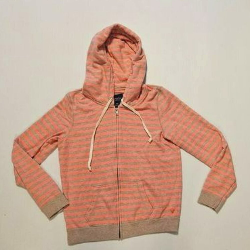American Eagle Women's Pink Striped Hoodie Full Zip Sweatshirt - Size M - NWOT